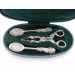 Cased set of Georgian silver naturalistic teaspoons and tongs shagreen case